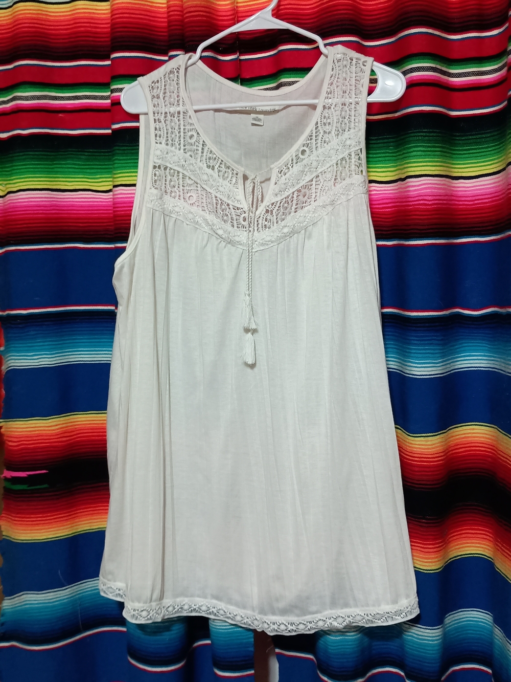 New York Laundry Cream Lace Yoke Tassel Camisole